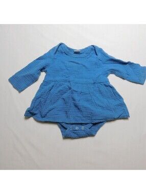 PatPat Baby Girls Blue Muslin Cotton Dress Bodysuit 6-9 Months Long Sleeve Rompe